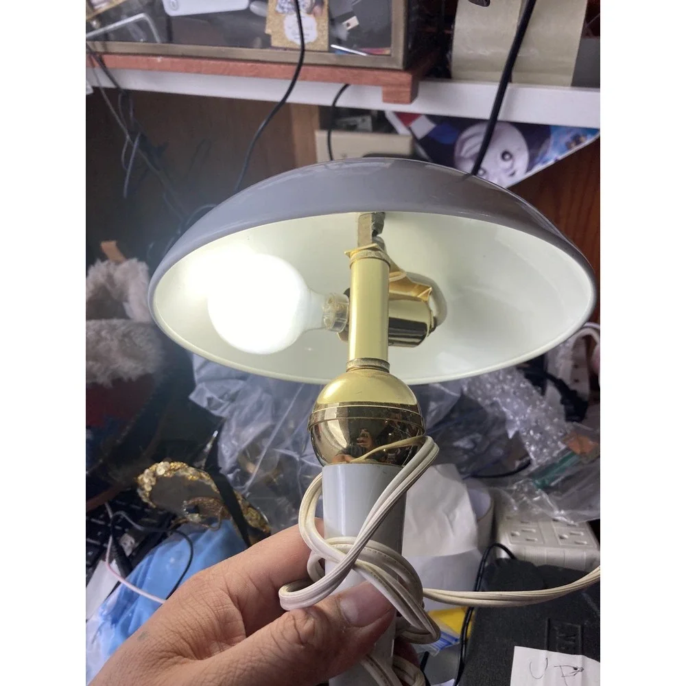Vintage Atomic Saucer Mushroom Light  White And Gold 13